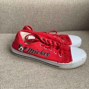 Mickey Mouse Sneakers Shoes Disney Red White Lace Up Womens Size 8